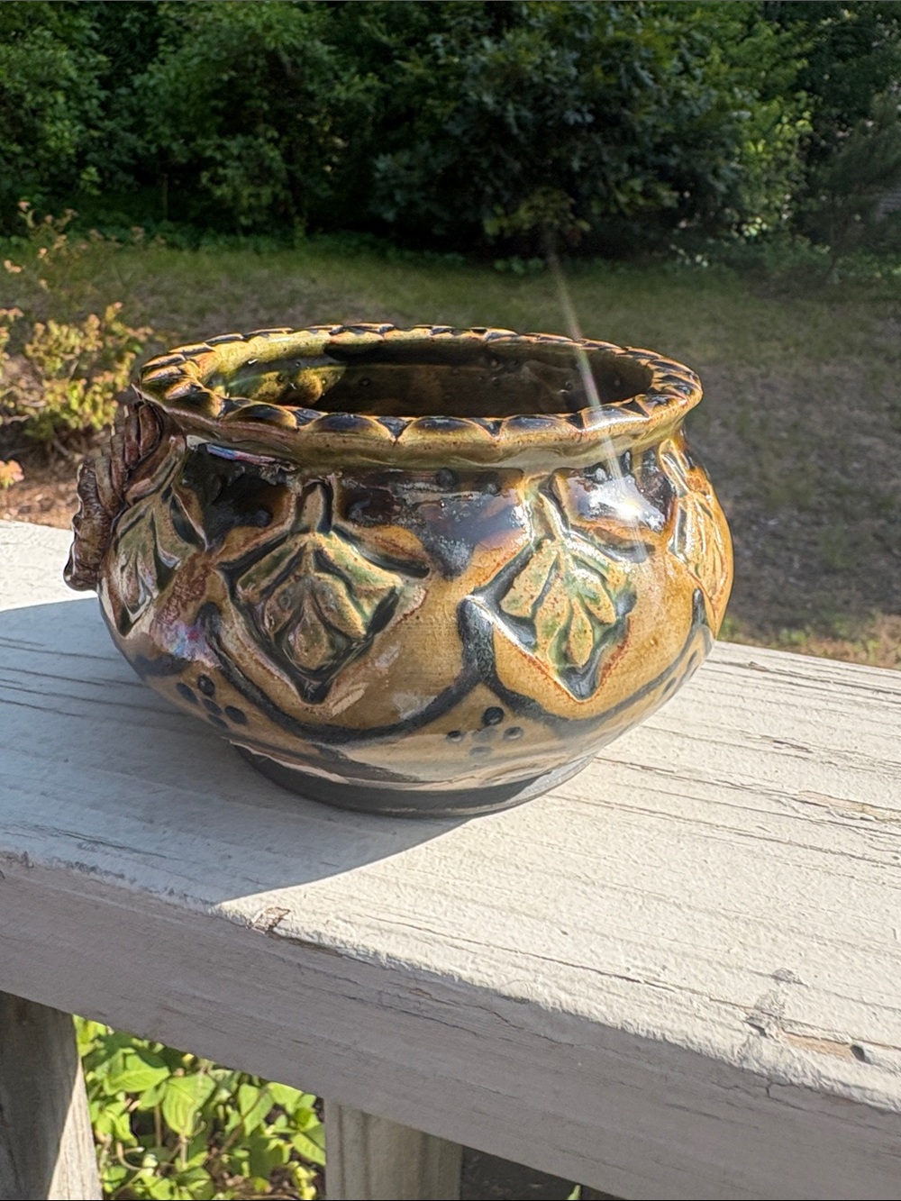 The Barn Pottery, Cape Cod- Artisan Glazed Ceramic Plant Pot in Brown&Green 2016 - Picture 4 of 9